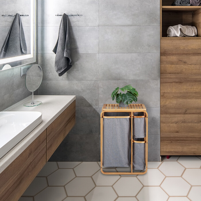 Relaxdays Laundry Basket Shelf Bamboo