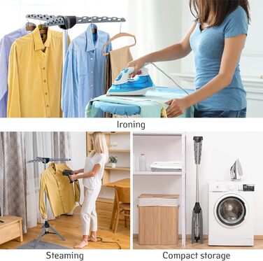 Tatkraft Art Moon Palm - Clothes Rack, Stable, Folding, Ironing Clothes Rack, Capacity 30 kg or 42 Clothes Hangers, Stainless Steel, Compact Foldable, (Grey)