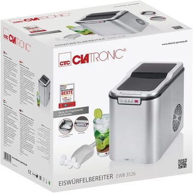 Машина для приготування льоду Clatronic EWB 3785 Inox | Швидке приготування льоду за 10 хвилин | Самоочищення | 12 кг/24 години | 1,5 л резервуар для води