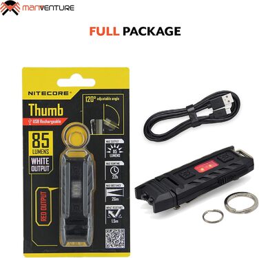 Ліхтар Nitecore Thumb 85 люменів, USB зарядка, регульована голівка