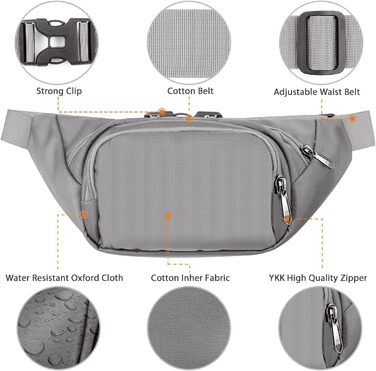 Чоловіча/Жіноча поясна сумка-бананка 4 Taschen, велика місткість, чорна/сіра, для iPad mini/iPhone 12 Pro Max, водонепроникна, з регульованим ремінком