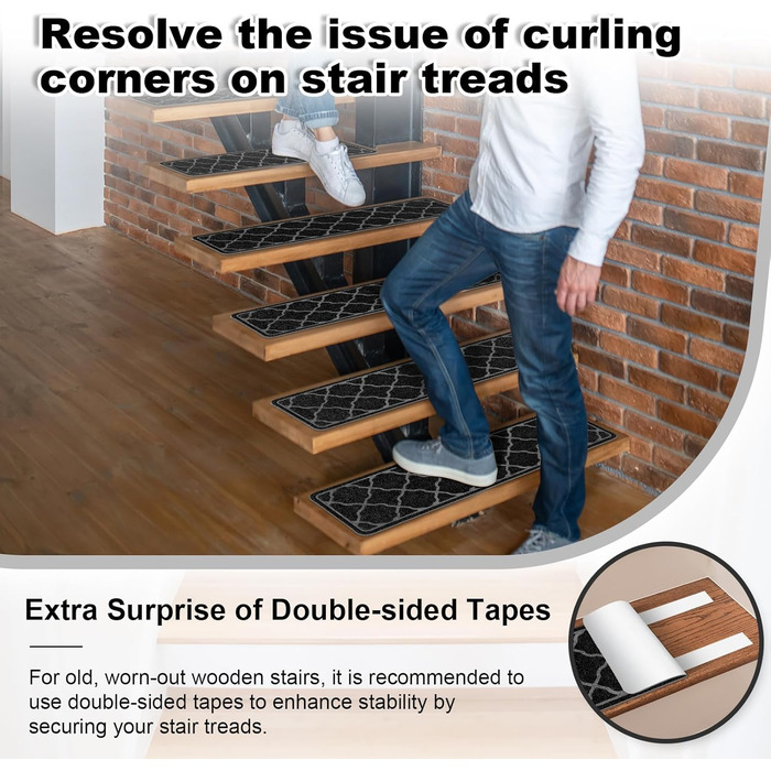 15 килимків на сходи 76x20 см, антиковзаючі, самоклеючі, для дітей, літніх людей та собак. Машинне прання, TPR-гумова підкладка (Чорний, 4 шт.)