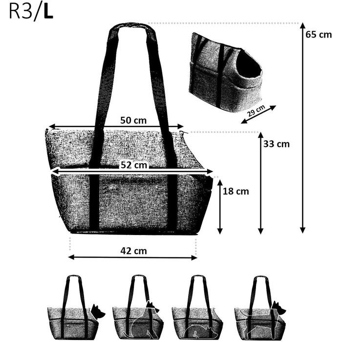 Сумка-переноска для собак та котів | Шкіряна сумка-переноска з карабіном | до 15 кг | Сіра | L 42 x 29 x 33 см