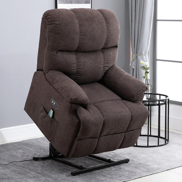 HOMCOM Massaging Chair with Stand-Up Assist, Electric Recliner with 8 Vibration Massage Points, Adjustable TV Chair, USB Interface, Velvet Dark Brown