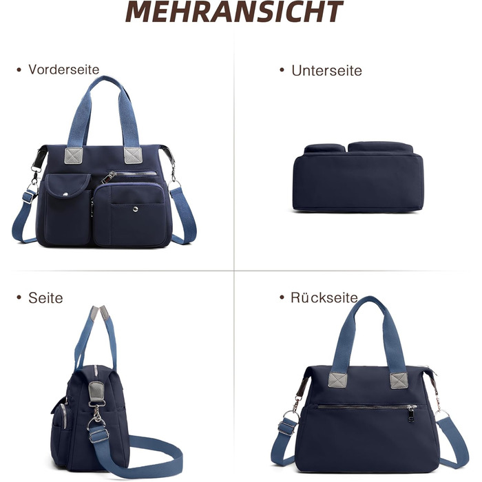 Сумка жіноча DIRRONA велика – містка сумка-шопер для міста, роботи, університету та подорожей з відділеннями, знімним ременем, темно-синя