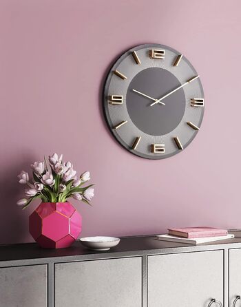 Kare Design Wall Clock Leonardo, /Gold, 49cm Diameter, Modern, Aluminum, Round, Clock for Living Room, Bedroom, Office, Battery not included (Gray)