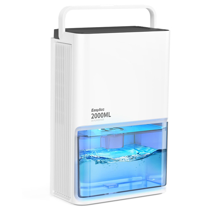 EasyAcc Електричний осушувач повітря 2000мл, продуктивність 500-650мл/день, 3 режими, автоматичне відтанення, LED-підсвітка 7 кольорів, автовимкнення, для приміщень до 20 м²