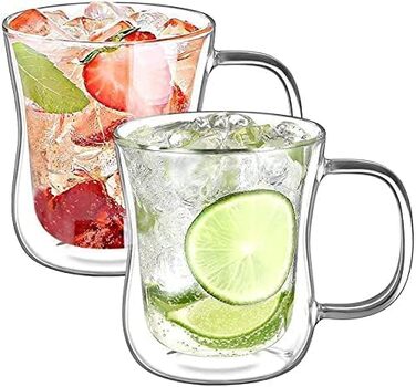 Набір склянок для лате макіато Ecooe 2 шт. з подвійними стінками, 350 мл, з ручкою, з боросилікатного скла