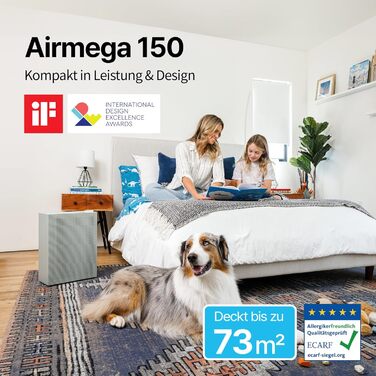 Повітряний фільтр COWAY AIRMEGA 150: GreenHEPA™, 73 м², видаляє 99,999% частинок, віруси, бактерії, аерозолі (0,01 мкм), ECARF, білий