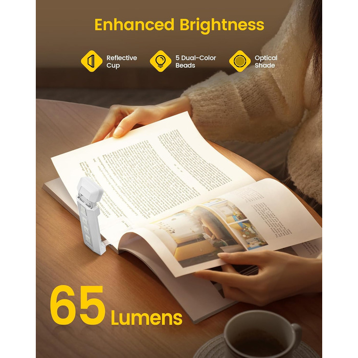 Glocusent LED лампа для читання з кріпленням для книг, висувна лампа для книг, нічник з 5 рівнями яскравості та 3 кольорами, USB-зарядка з таймером для дітей – ідеально для шанувальників Бібі та Тіни, білий колір