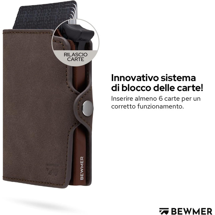 BEWMER Елегантне шкіряне картхолдер/портмоне з RFID-захистом | Для жінок та чоловіків | Колір: коричневий