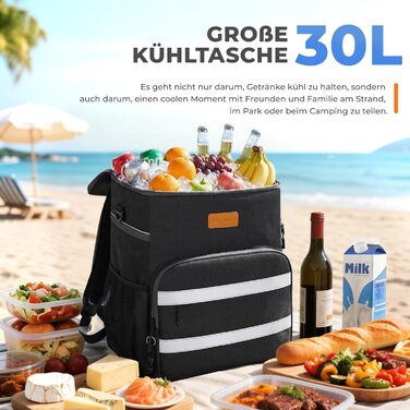 Сумка-холодильник 30л Premium: ізольована, складана, водонепроникна - для кемпінгу, пікніка, пляжу, BBQ, автомобіля (Чорна)