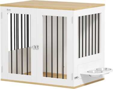 Клітка для собак Pawhut з приставним столиком, біла, для середніх собак, з поворотними годівницями