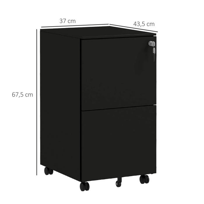 Vinsetto Rolling File Cabinet, Black with 2 Lockable Drawers on Steel Casters, 37x43.5x67.5cm for Office & Home Office