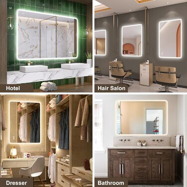 Дзеркало для ванної кімнати STARLEAD з підсвічуванням 80x60 см, регулювання яскравості, 3 колірні температури (3000K-6500K), протитуманне покриття, функція пам'яті, LED дзеркало для ванної кімнати IP44, HD скло, горизонтальне/вертикальне встановлення, M30