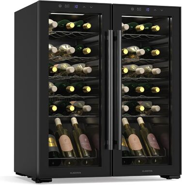 Klarstein Wine Fridge - 16 Bottle Dual Zone Wine Cooler with Glass Door - Compact Indoor/Outdoor Beverage Refrigerator - 5-18°C Temperature Range