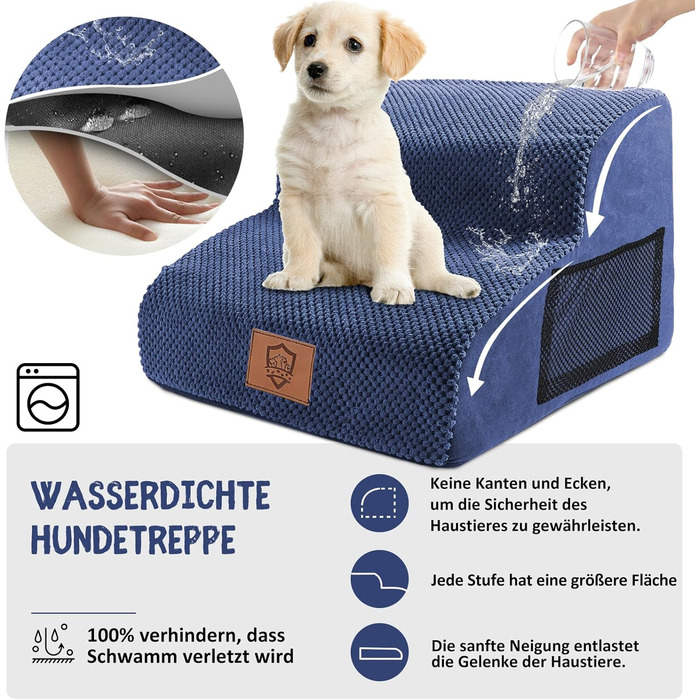 Dog Stairs, Pet Stairs, Foam Dog Stairs, Washable Non-Slip Cat Stairs, Dog Stairs for Small Dogs and Cats, Portable Dog Ramp for Bed, Couch and Car (2-Step Dog Stairs, Blue)