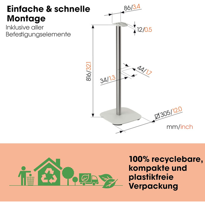 Стійка Vogel's SFS 4113 для Sonos ERA 100: надійна та стильна | Білий колір | З прихованням кабелів | Сертифікат TÜV