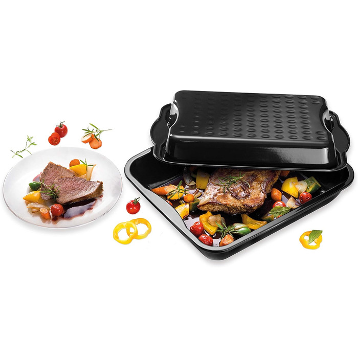 Жаровня Dr. Oetker XXL 42x34x13 см з кришкою, емальована сталь, антипригарна, термостійка до 400°C, для духовки, можна мити в посудомийці