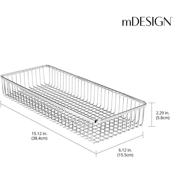 mDesign Universal Drawer Organizer - Metal Storage Baskets for Drawers Organize Kitchen Supplies and Utensils - Drawer Organizers for Kitchen and Household - 4-Piece Set - Silver