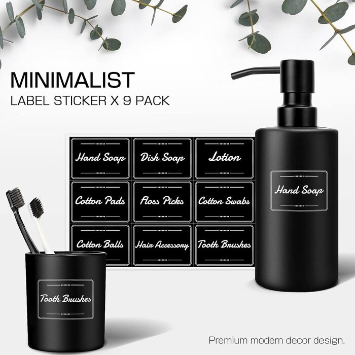 Набір аксесуарів для ванної кімнати, 5 предметів, матовий чорний: мильниця, стакан для зубних щіток, тримач для ватних паличок та бавовни, сучасний декор