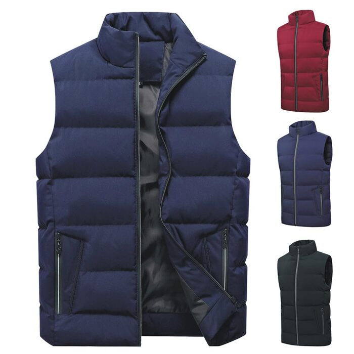 Чоловіча зимова степкова жилетка з коміром-стійкою, тепла, товста, без рукавів, бодівармер, слім-степкова куртка, для активного відпочинку, темно-синій