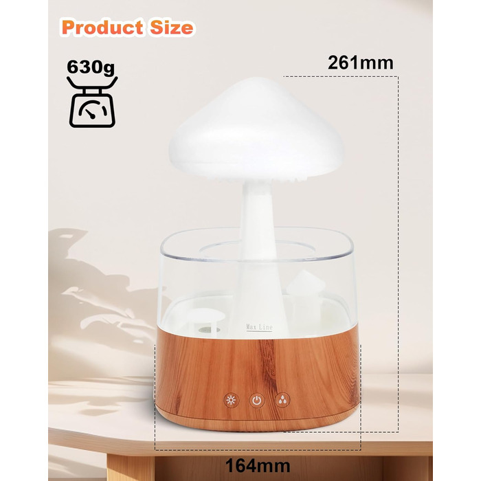 Увлажнитель воздуха 'Rain Cloud', 450 мл, с 3 режимами, 7 цветами, LED-подсветкой, аромадиффузор, нано-туман, лампа 'Гриб-дощ' для дитячої кімнати, спальні, дому, офісу (білий) (дерев'яний масив)