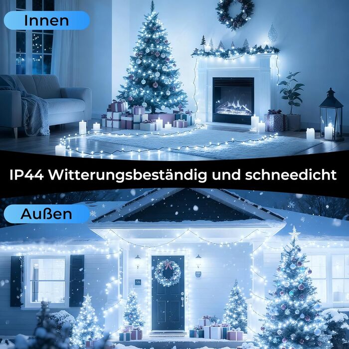 LED гірлянда на ялинку: 250 LED, тепле біле світло, 50 метрів. Водостійка гірлянда для дому та саду з 8 режимами та таймером. IP44, для прикраси на Різдво