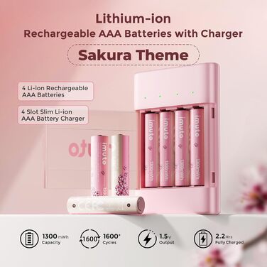 Імуто Акумулятори Li-Ion AA, 8 шт. з зарядним пристроєм, 2500 мWh, висока ємність, 1.5V, 1600+ циклів, низький саморозряд