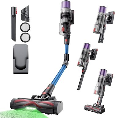 Бездротовий пилосос Proscenic P16 з акумулятором, 55 кПа, 550 Вт, 65 хв, гнучкий гофрований з'єднувач, GreenEye, щітка Anti-Tangle, для килимів, твердих поверхонь, шерсті домашніх тварин, автосалонів, блакитний