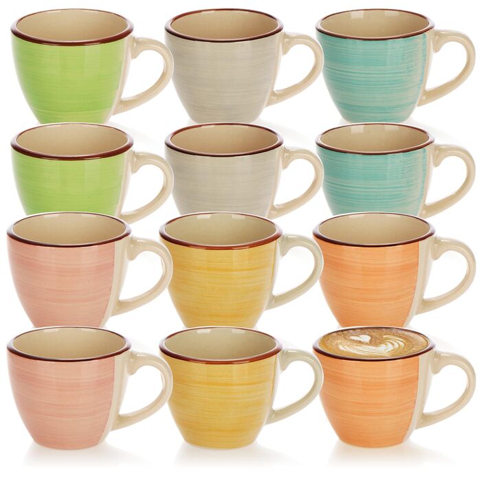 Набір керамічних чашок для еспресо Com-Four® 6x125 мл - 12 кольорів (зелений, оранжевий, рожевий, блакитний, жовтий, сірий)