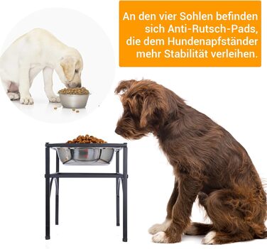 Підставка для мисок для собак маленьких, середніх та великих порід з 2 нержавіючих мисок, стабільна станція для годування, неслизька підставка для мисок для води та корму, годівниця для собак (S)