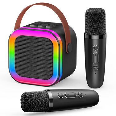Караоке-машина для дітей 3-12 років Dislocati з 2 мікрофонами Bluetooth, портативна музична іграшка зі світлодіодним підсвічуванням, чорна