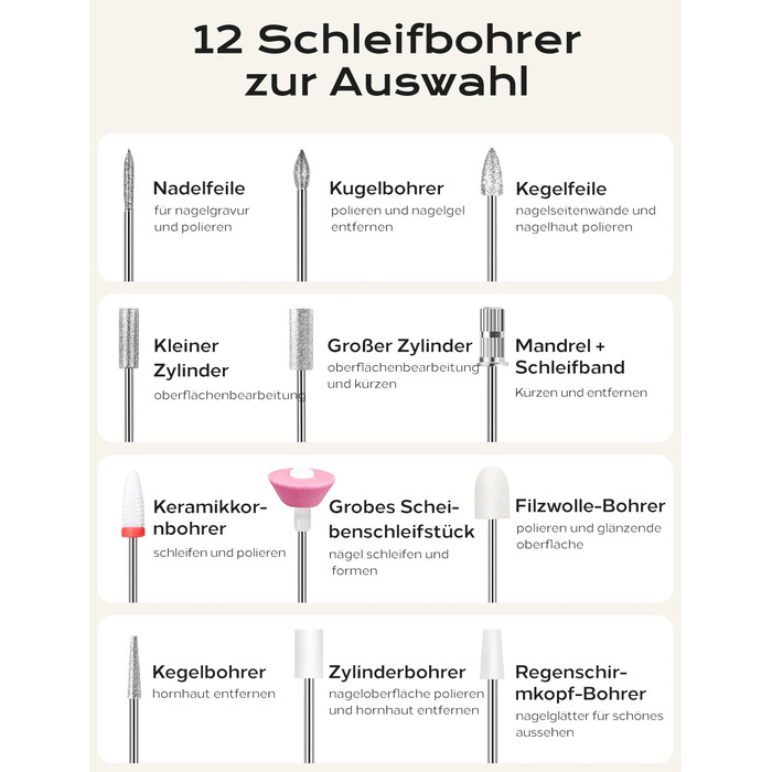 Професійний набір для фрезерування нігтів Nagelfräser: 45000 обертів, акумулятор 10H, LCD-дисплей, регулювання напрямку обертання, чорний