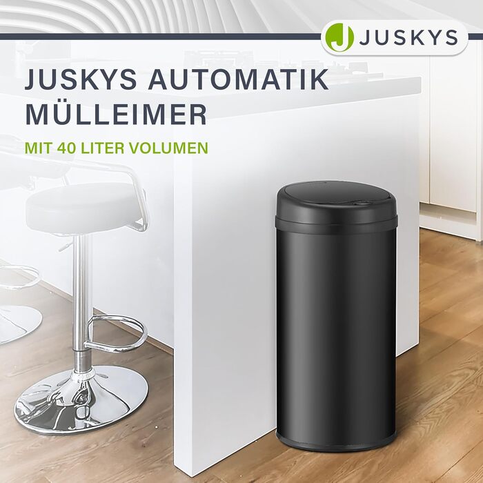 Відро для сміття Juskys з датчиком руху, 30 л, нержавіюча сталь, з кришкою-затискачем для пакетів, безконтактне відкриття