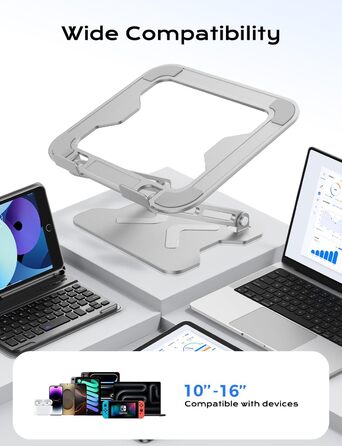 Adjustable Laptop Stand for Desk - Portable Aluminum Laptop Riser - Fits HP 10-16 Inch Laptops (Silver)