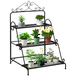 Outsunny 3-Tier Metal Flower Stand with Adjustable Hanging Height for Indoor and Outdoor Use, Decorative & Functional