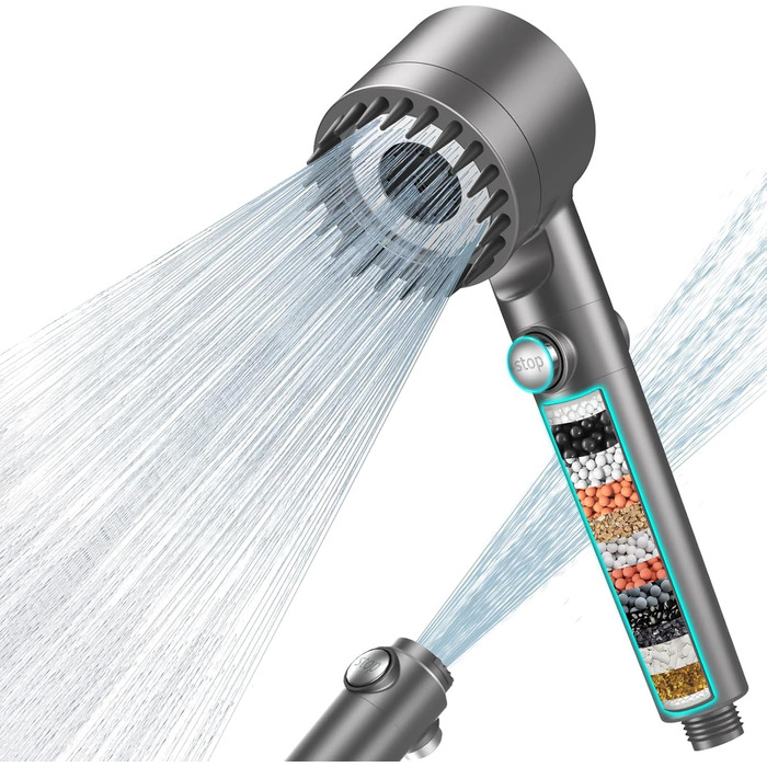 Showerhead with Filter MEKO High-Pressure Hand Shower with 15-Layer Filtration, 1.5M Hose, 3 Spray Patterns, Water-Saving Showerhead for Removing Hard Water, Residual Chlorine, Bacteria, and Heavy Metals