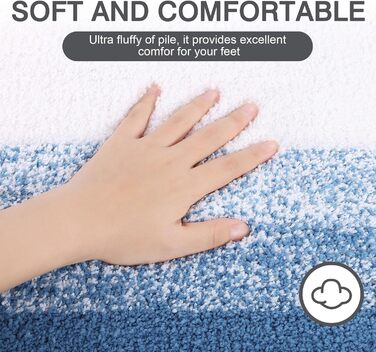 Super Soft Microfiber Bath Mat - Absorbent Non-Slip Bathroom Rug - Washable Shower Mat - 60x90cm Blue