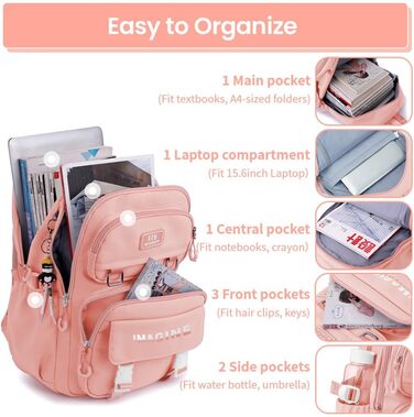 Шкільний рюкзак Tanou для дівчаток-підлітків, велика місткість, чорний (9573# Рожевий)