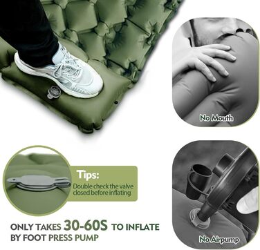 Ultralight Camping Sleeping Pad with Built-in Pillow & Foot Pump - Inflatable Air Mattress for Camping, Backpacking, Hiking, Travel & Tent Use (Gray, Double Size)