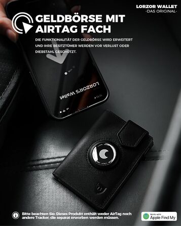 LORZOR® AirTag Wallet - Slim Wallet with Coin Pocket & RFID Protection - AirTag Wallet for Men Made of Genuine Leather - AirTag Wallet - Card Holder - Smart Wallet/Bifold Wallet for Men