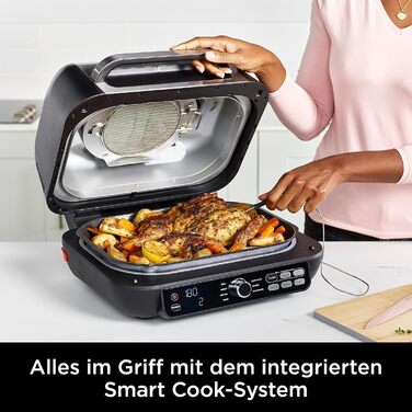 Ninja Foodi MAX PRO Grill, Flat Grill Plate & Air Fryer, 3.8L Air Fryer with Digital Temperature Probe, Dishwasher-Safe Parts, 7-in-1, Silver/Black AG651EU MAX PRO Grill & Air Fryer 3.8L Black/Silver