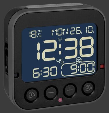 TFA Dostmann 60.2552.01 Bingo 2.0 Digital Radio Alarm Clock with Temperature Display and Negative Display (Black Negative Display with Batteries)