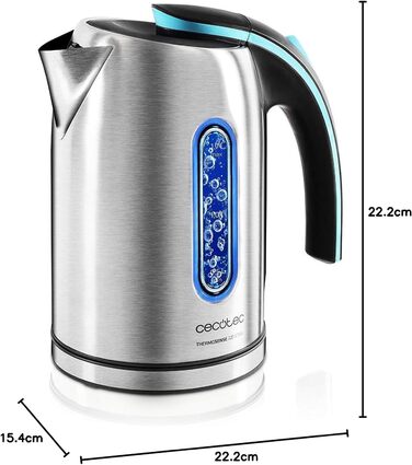 Електричний чайник Cecotec ThermoSense 1.2 л, бездротовий, з нержавіючої сталі, знімний фільтр від накипу