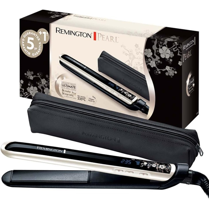 Випрямляч для волосся Remington Pearl S9501 - [Тест-переможець] з керамічним покриттям з перлами, LCD-дисплей, 150-235°C, чохол