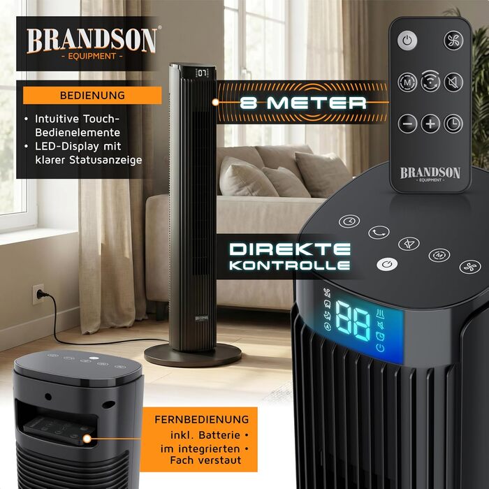 Вентилятор підлоговий Brandson ECO Design DC Motor, 12 швидкостей, пульт, тихий, коливання