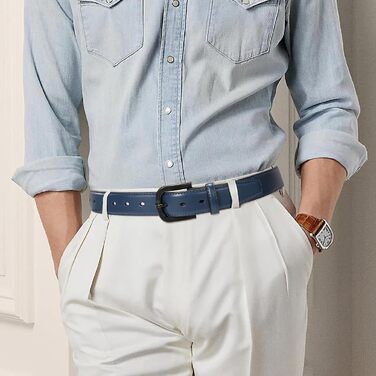 Чоловічий шкіряний ремінь VONMELLI без металу, TSA-сертифікований, синій, розмір пояса 48-52