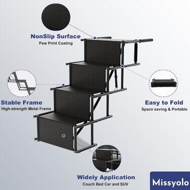 Рампа для собак у автомобіль, складана, 4 сходинки, до 80 кг, для SUV, авто, вантажівка, з принтом лапи, 101х75х47 см