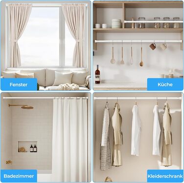 Штанга для штор без свердління 113-196 см, телескопічна, для ванної, вікна, кухні, шафи, біла (1 шт.)